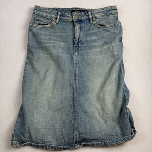 Lauren Ralph Lauren Blue Denim Midi Skirt Size 8 Medium Wash Back Vent Cotton